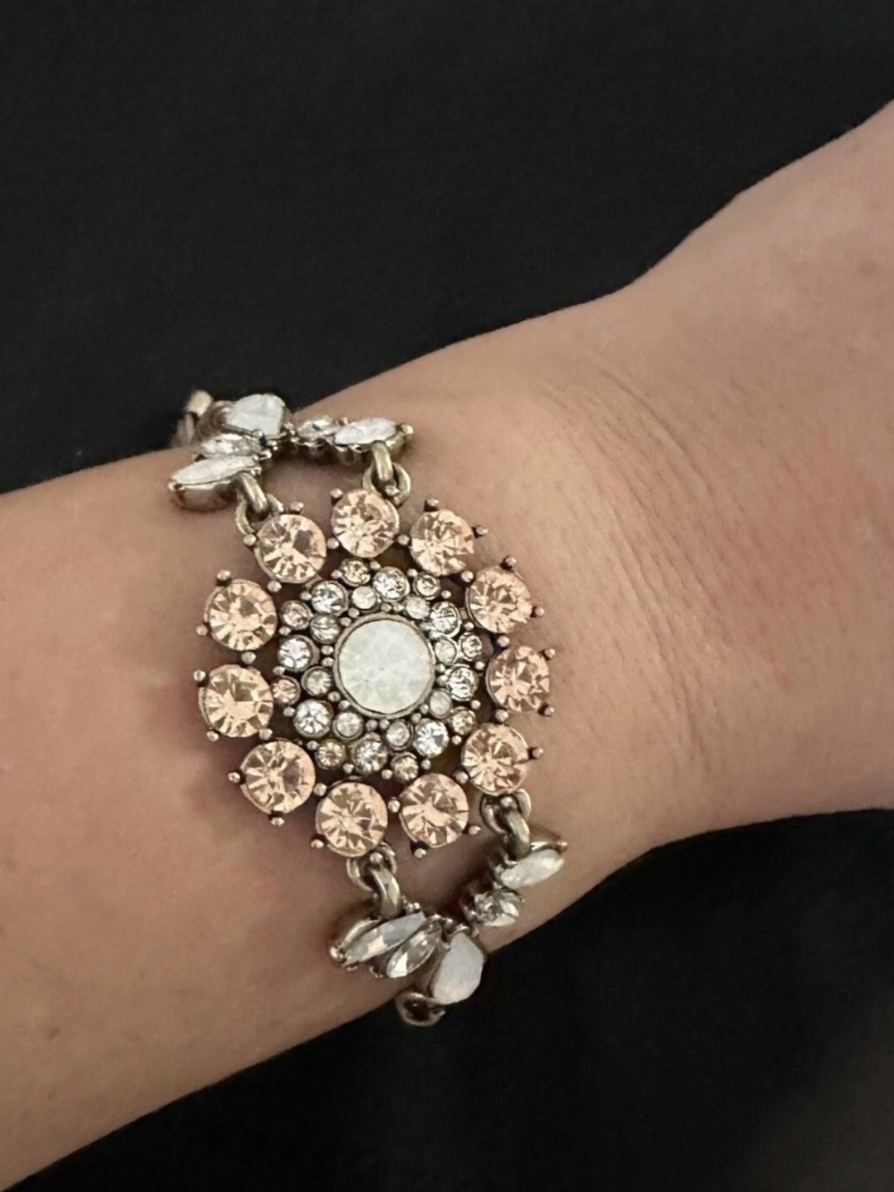 Crystal Floral Burst Bracelet in Blush and Brass-Tone with adjustable slide